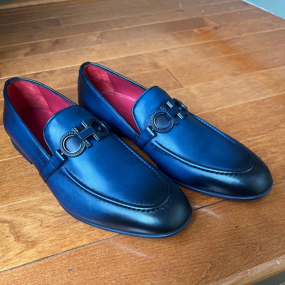NWB Sigotto Uomo Men's Slip On Blue Leather Dress Shoes Style 3723 - Picture 6 of 11